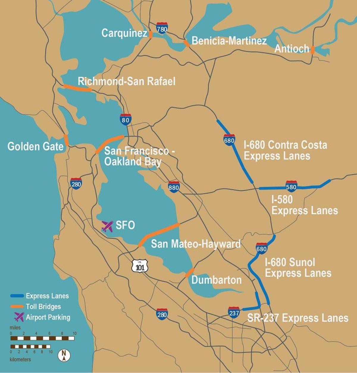 վճարովի ճանապարհների Սան Ֆրանցիսկոյում քարտեզի վրա