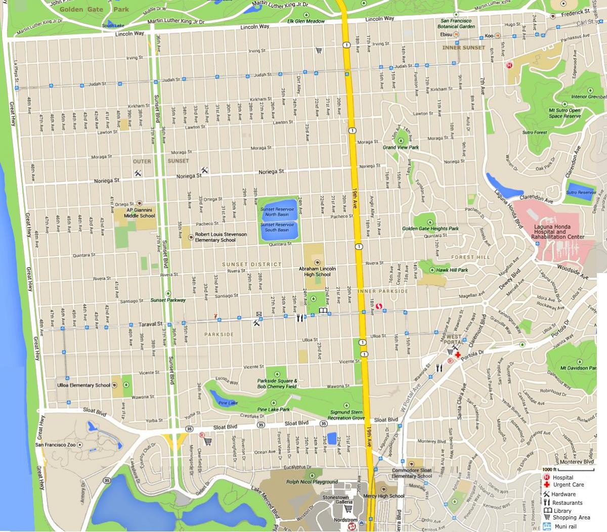 Քարտեզ մայրամուտի շրջան Սան Ֆրանցիսկոյում
