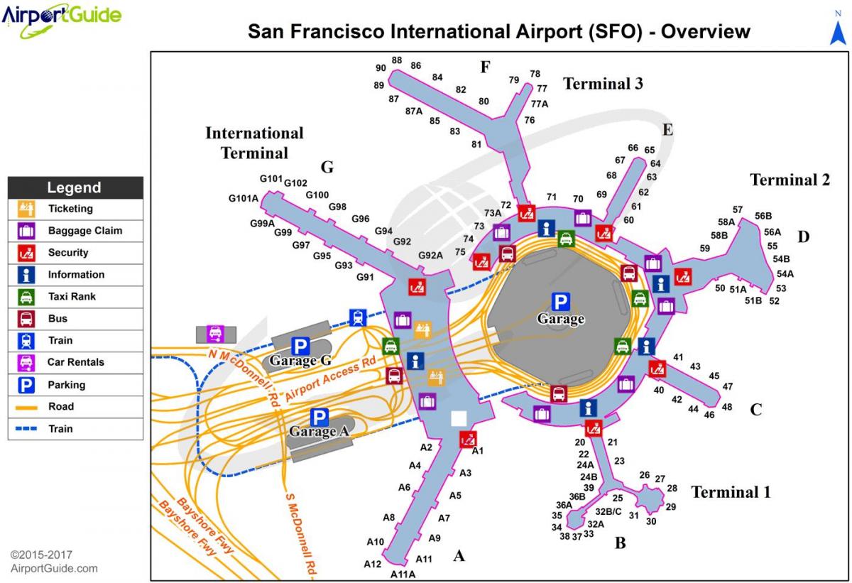 Սան Ֆրանցիսկոյի միջազգային տերմինալի քարտեզի վրա