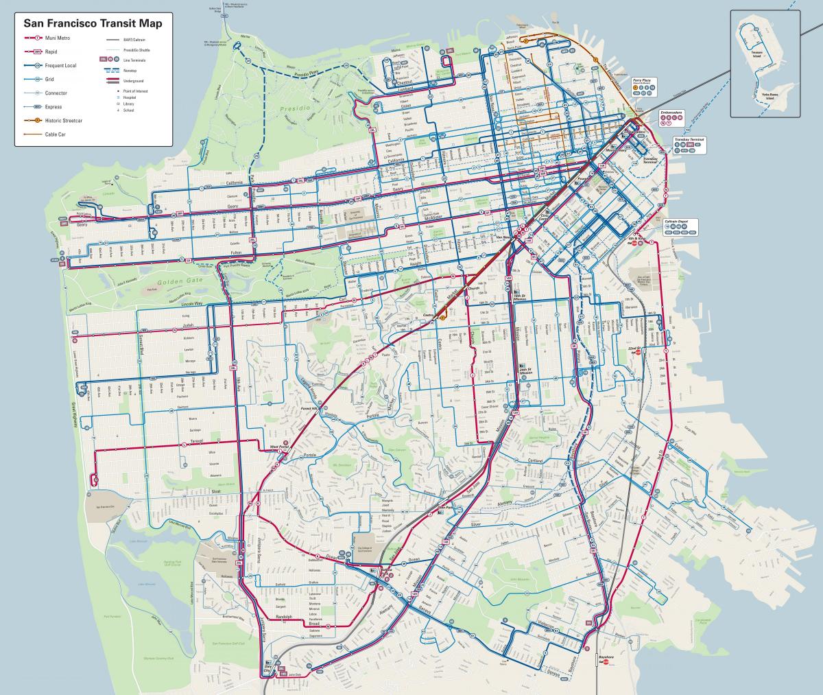 Ավտոբուսի գծեր Սան Ֆրանցիսկոյում քարտեզի վրա