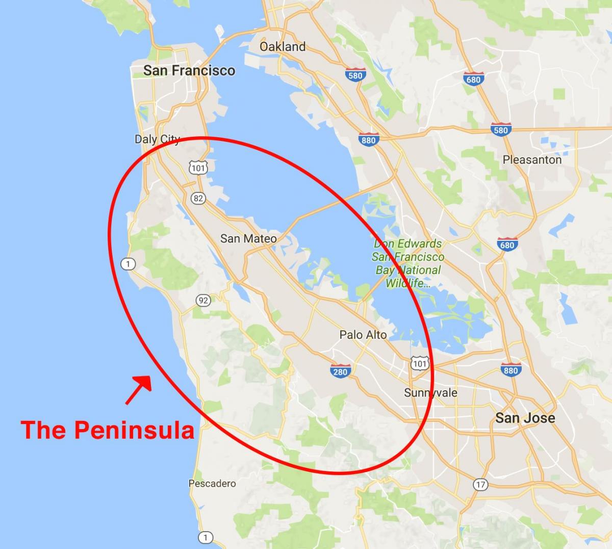 Քարտեզ թերակղզին Սան Ֆրանցիսկոյում 