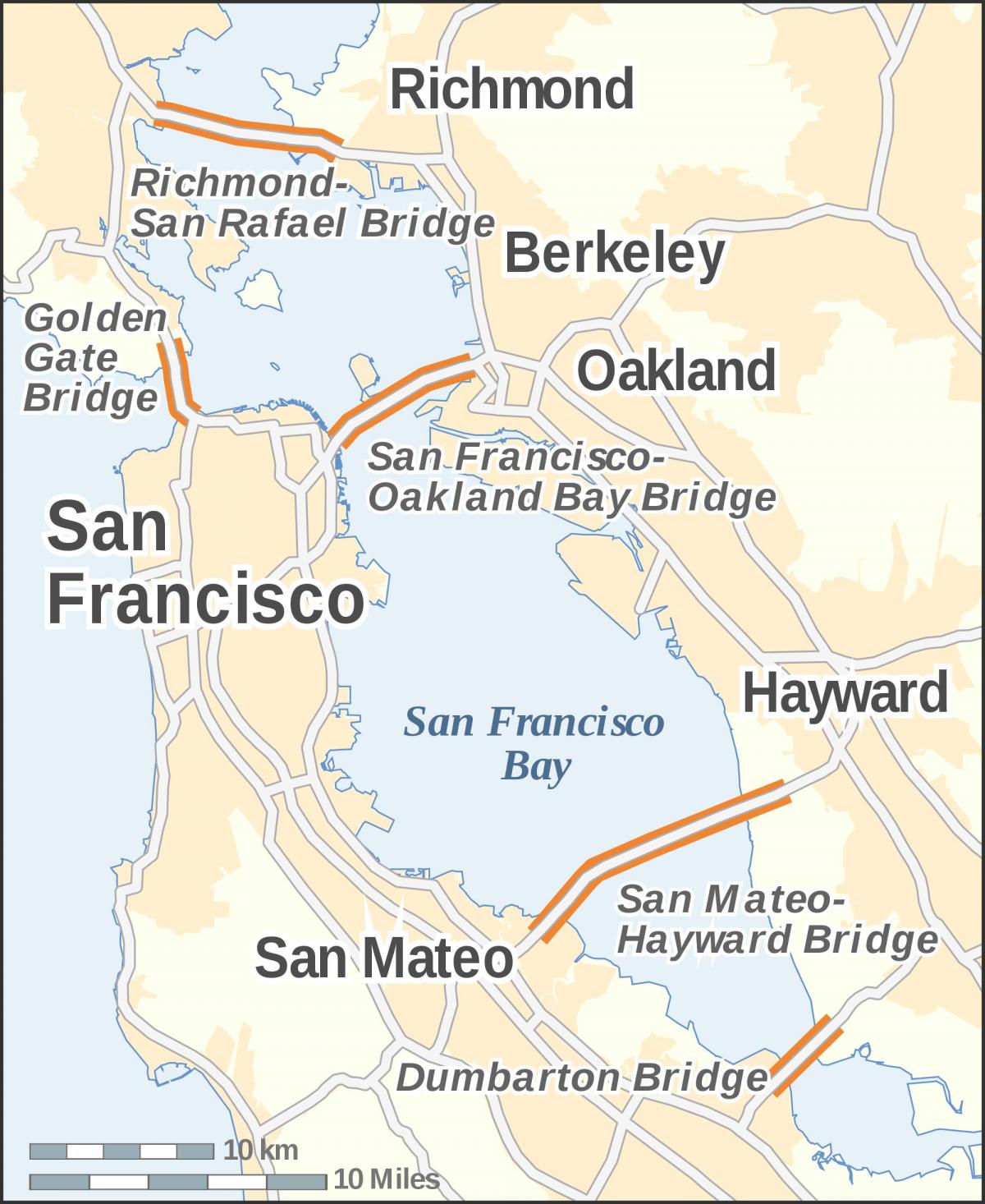 Քարտեզ Սան Ֆրանցիսկոյում կամուրջներ