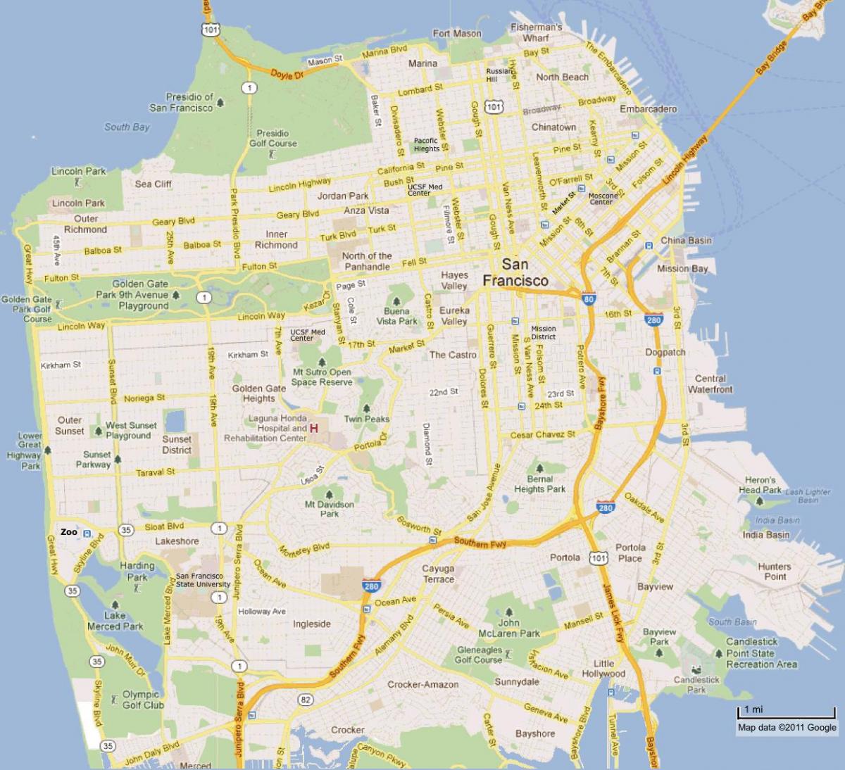 Տեսարժան վայրեր Սան Ֆրանցիսկոյում քարտեզի վրա
