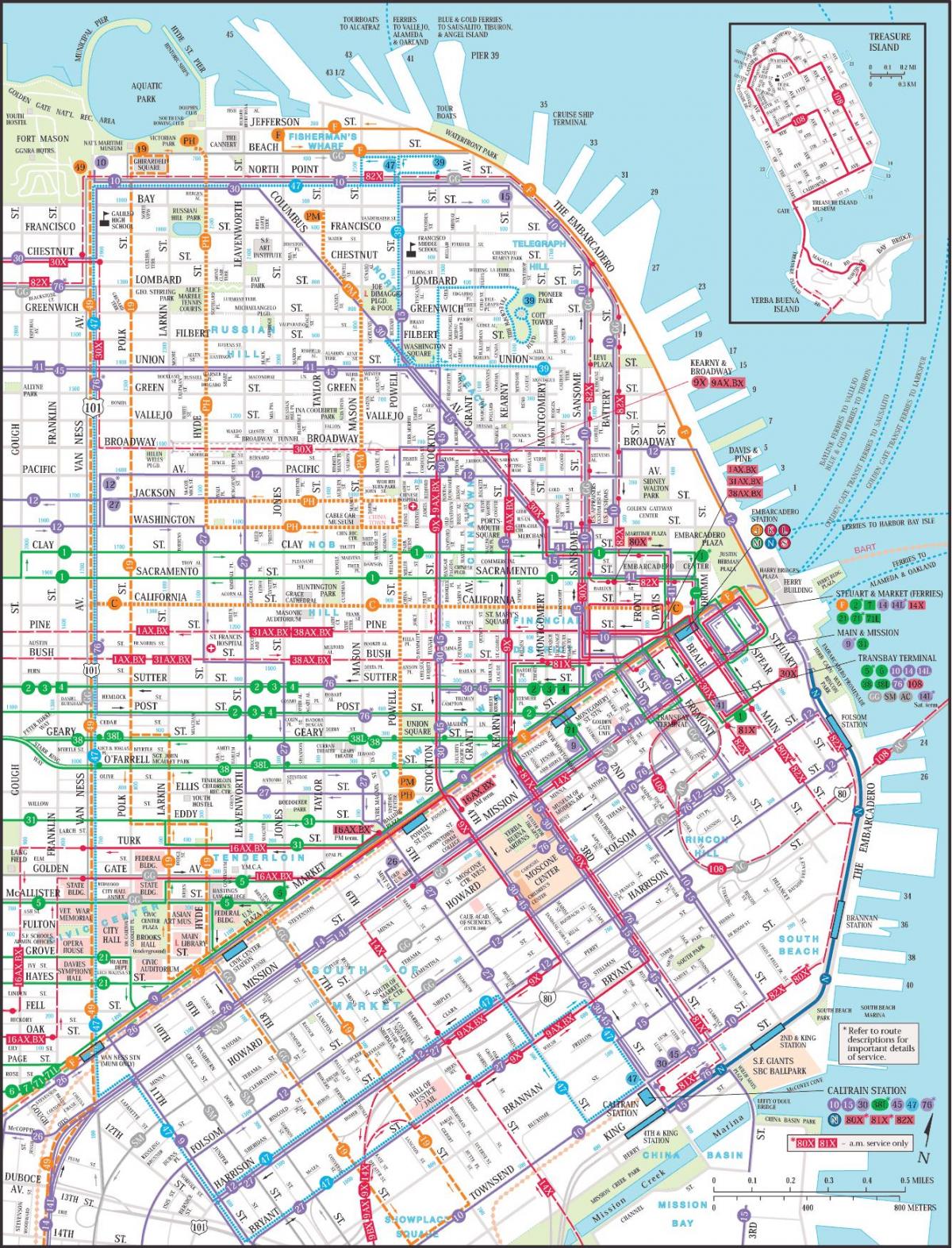 Սան-Ֆրանցիսկո քաղաքի հասարակական տրանսպորտի քարտեզ