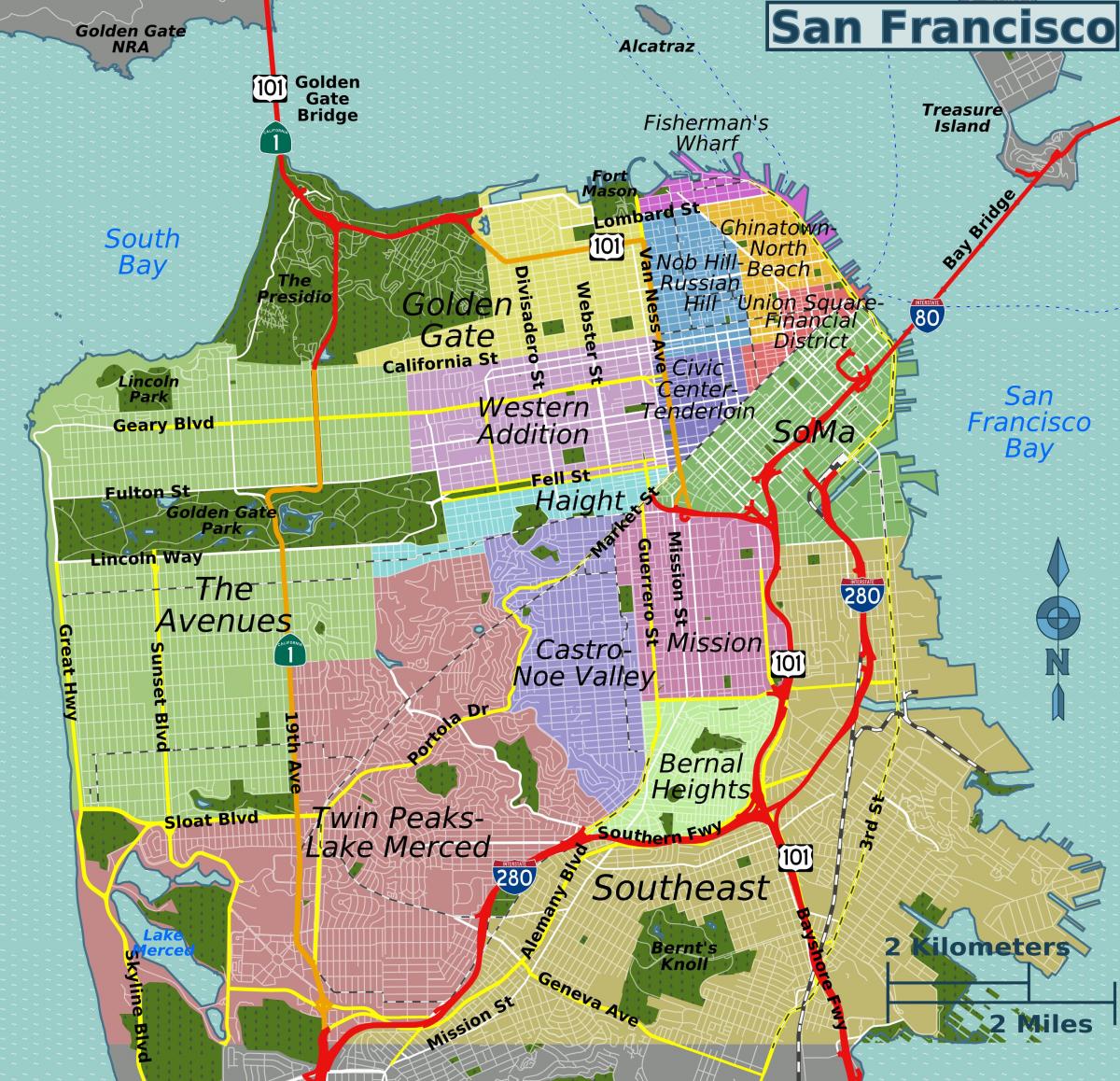 քարտեզ փողոցների Սան Ֆրանցիսկոյի Կալիֆոռնիա