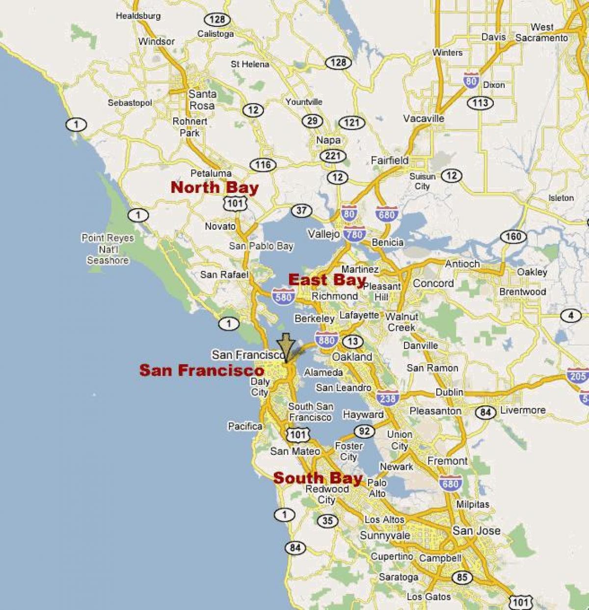 քարտեզ Հարավային bay Հյուսիսային Կալիֆորնիայի