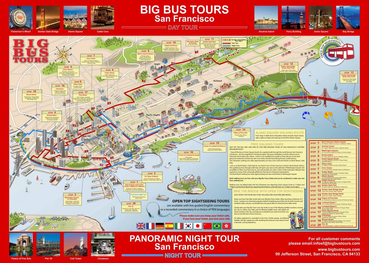 մեծ կարմիր ավտոբուս է Սան Ֆրանցիսկոյի քարտեզի վրա