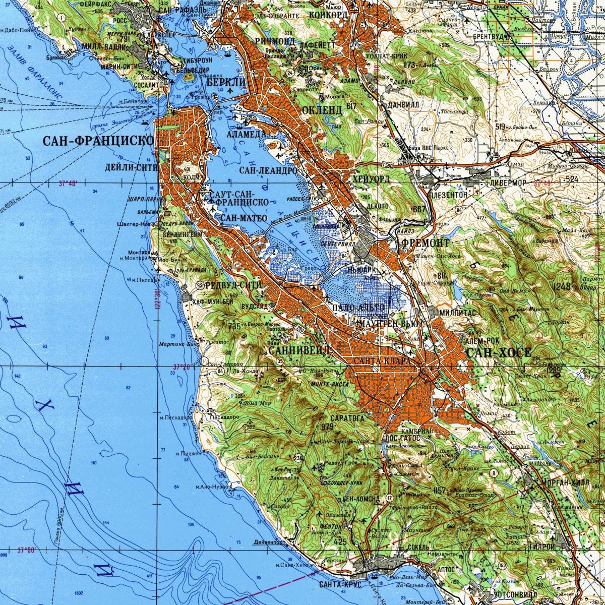 Մարզի Սան Ֆրանցիսկոյի մասշտաբի տեղագրական քարտեզի վրա