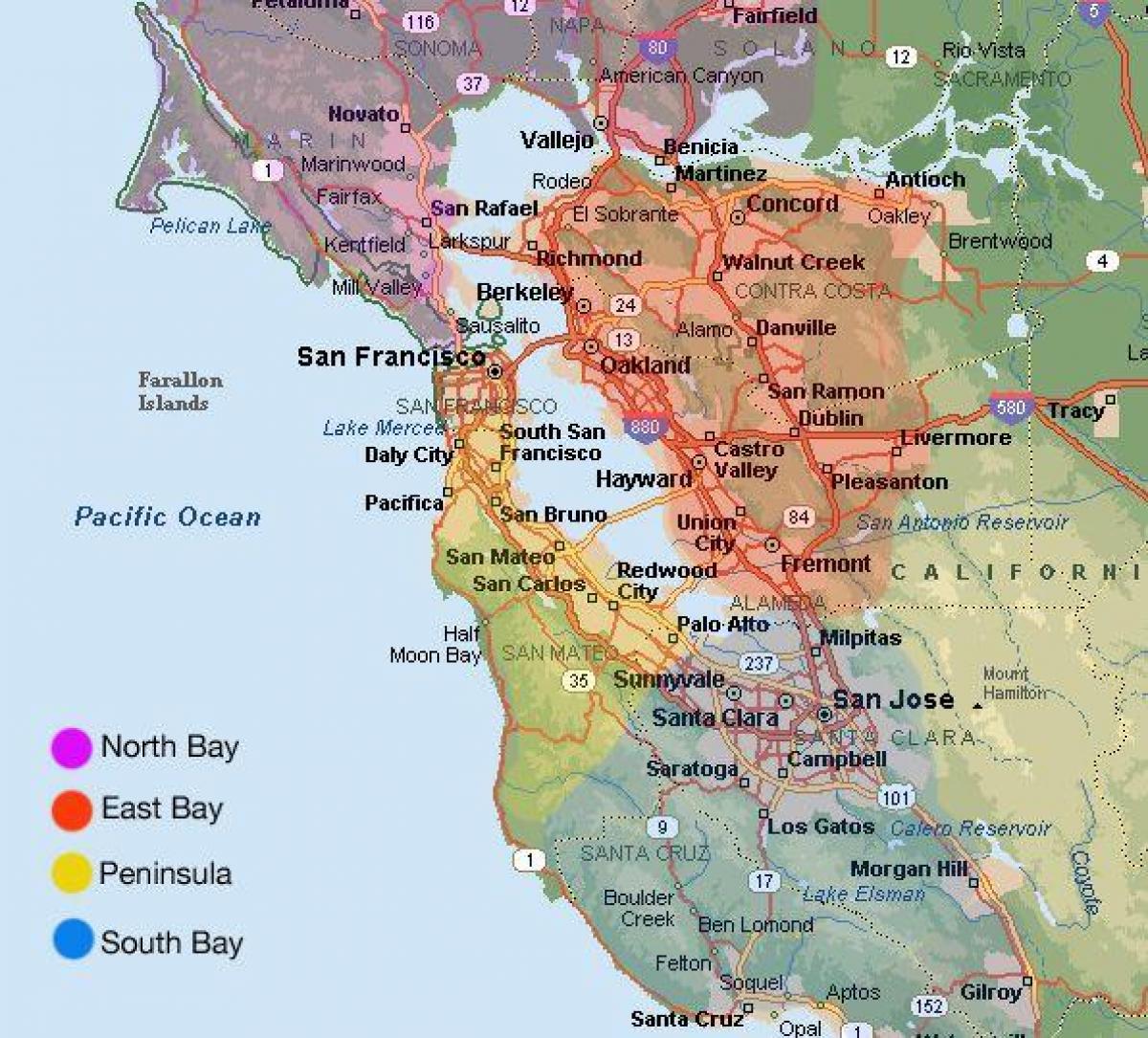 Սան-Ֆրանցիսկոյում քարտեզը եւ մերձակայքում